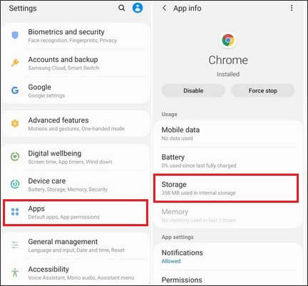 restore photos on android by deleting caches
