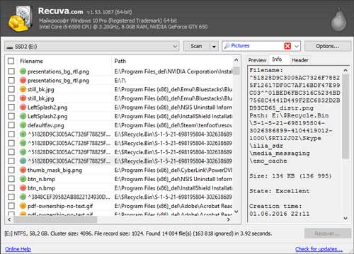 restore micro sd card with recuva