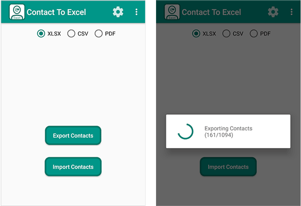 use the contact to excel app to export android contacts