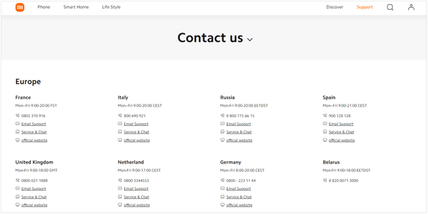 contact xiaomi support