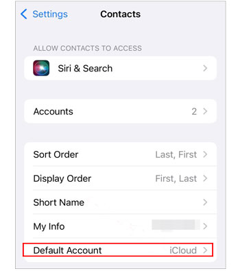 go to contacts app on iphone to modify the settings while contacts fail to appear on the new iphone