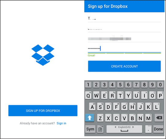 create account on dropbox