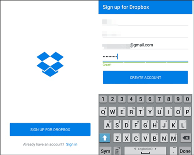 Melden Sie sich bei der Dropbox an, um Fotos vom Sony Xperia auf den Computer zu übertragen