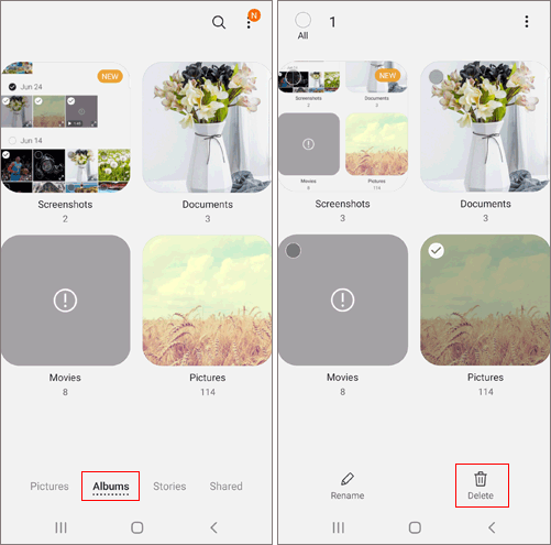 delete albums from samsung permanently without backup
