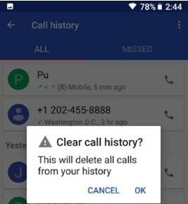 delete call history on android