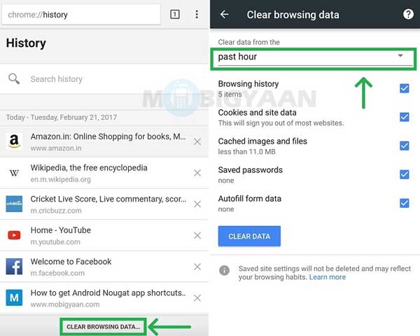 delete all chrome history on android