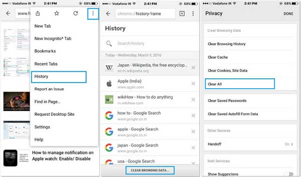 delete all chrome history on iphone