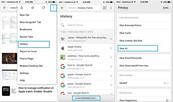 supprimer tout l'historique Chrome sur iPhone