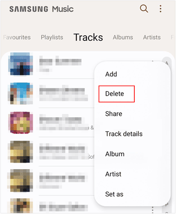 delete songs on samsung with the music app