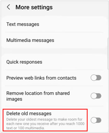 automatically delete old messages on samsung