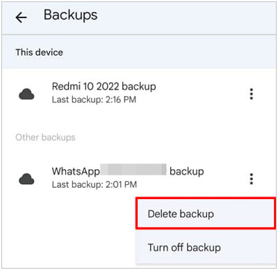 delete whatsapp backup files from google drive on android