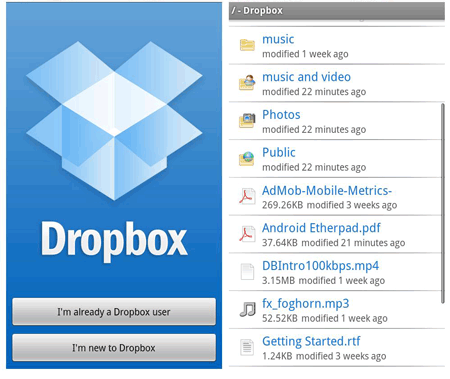 télécharger des fichiers dans Dropbox