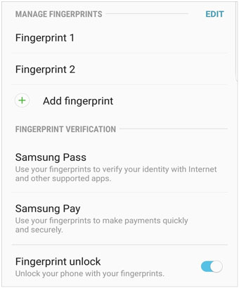 edit fingerprint lock on android settings