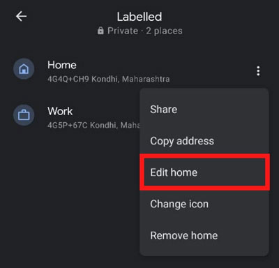 edit home location on google maps