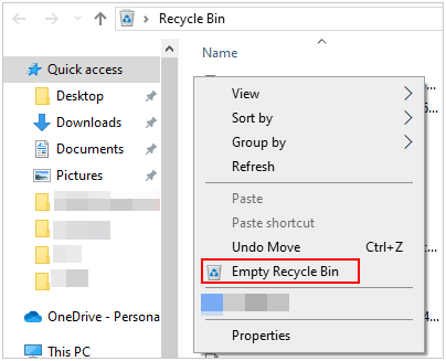 empty the recycle bin on pc