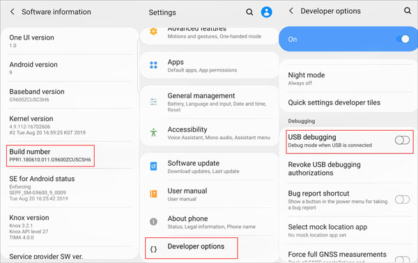 turn on usb debugging on the samsung galaxy phone