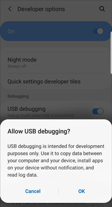 activer le mode de débogage USB sur l'appareil Samsung