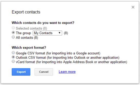 exporter des contacts depuis Android