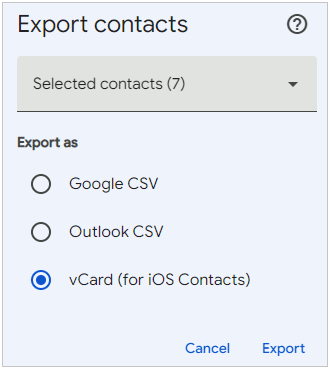 exporter des contacts à partir de contacts Google