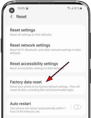 factory data reset on android settings to fix the boot loop