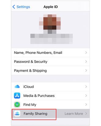 share contacts between iphones via family sharing
