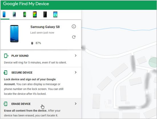 reset samsung phone without pin using google find my device