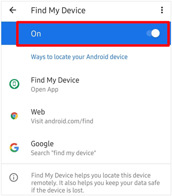 enable find my device on android device