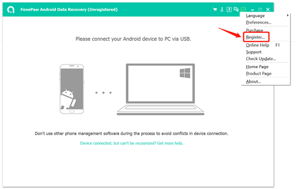 Registrieren Sie FonePaw Android Data Recovery