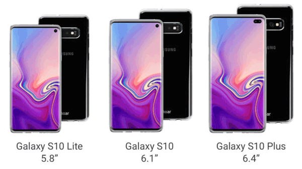 Samsung Galaxy S10 en différentes tailles