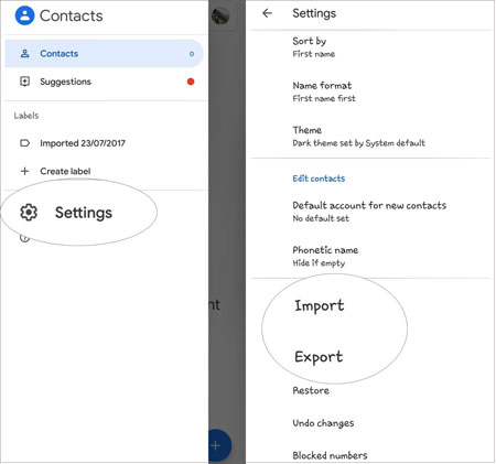 import vcard to an android device via google contacts app