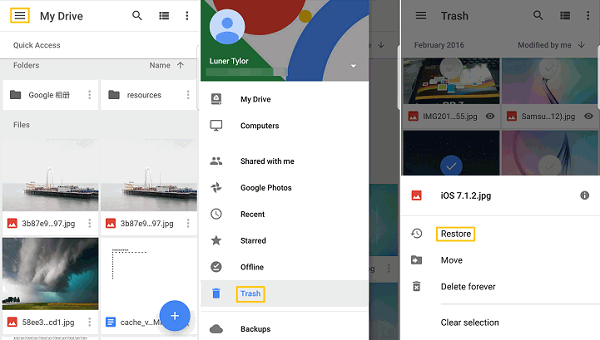 Gelöschte Dateien von Google Drive auf Samsung-Tablet wiederherstellen