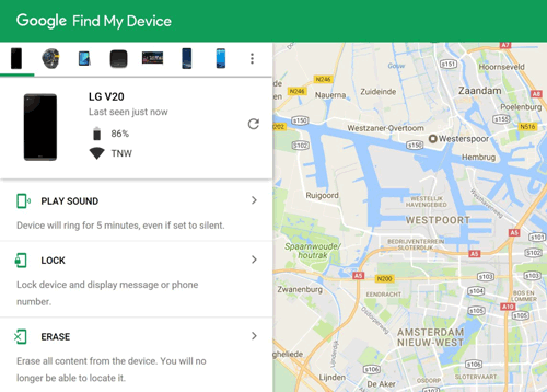 use find my device to erase data from the lg phone