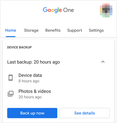 back up android data with google one