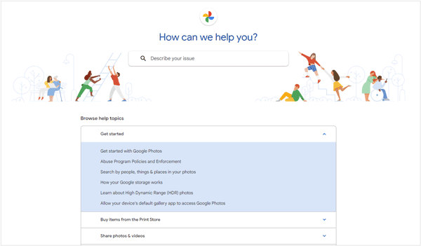 ask google photos help center for help