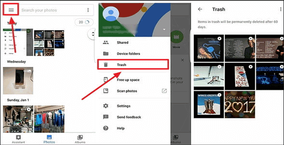 get deleted pictures back using google photos