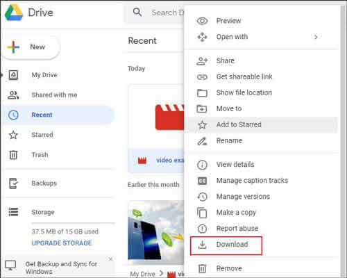 finish android file transfer on a pc via google drive
