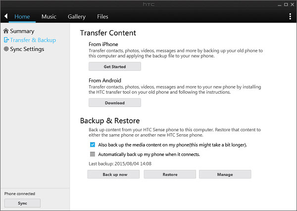 Stellen Sie das HTC-Backup mit dem HTC Sync Manager wieder her