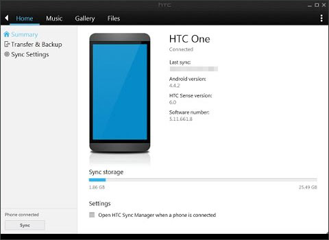 sauvegarder le HTC One sur l'ordinateur via le gestionnaire de synchronisation HTC
