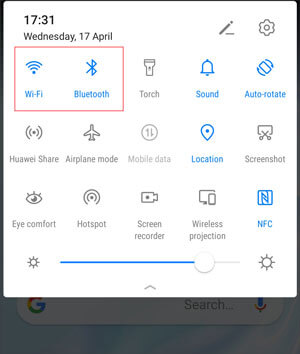 enable bluetooth and wi-fi if huawei phone clone won't connect