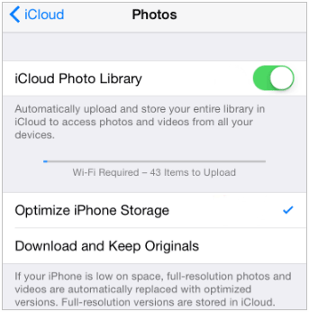 turn on icloud photo library