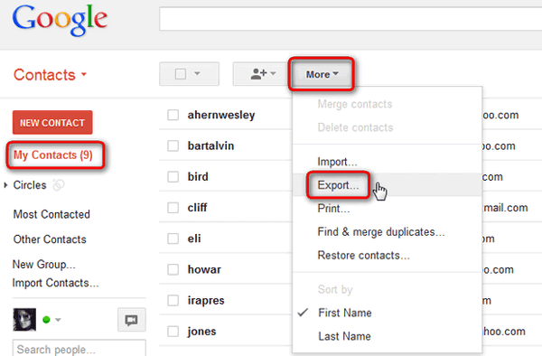 import contacts from pc to gmail