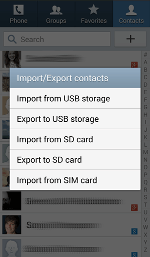 transférer des contacts via une carte SD