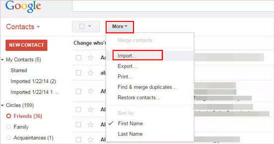 import csv contacts to android via gmail