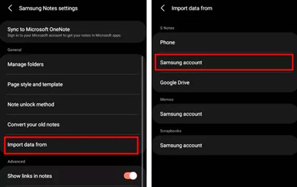 import notes to another android phone using samsung cloud