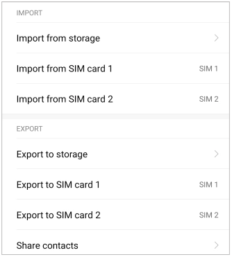 mi の連絡先を SIM にエクスポート