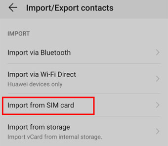 import contacts to huawei with sim