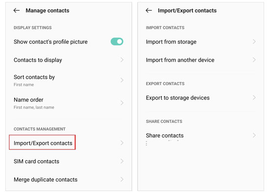 importer des contacts vers OnePlus