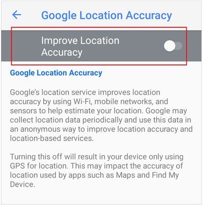 disable location accuracy on settings