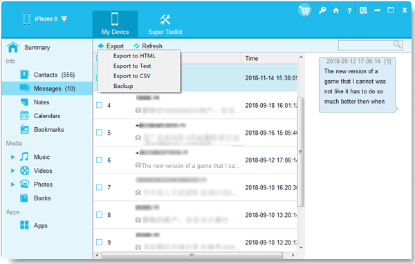 export text messages from iphone to computer