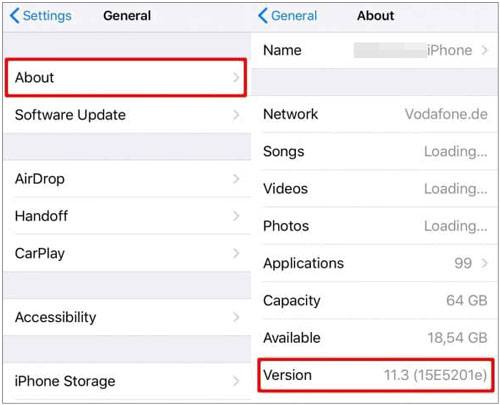 vérifiez la version iOS lorsque le passage à iOS ne se connecte pas à un autre appareil